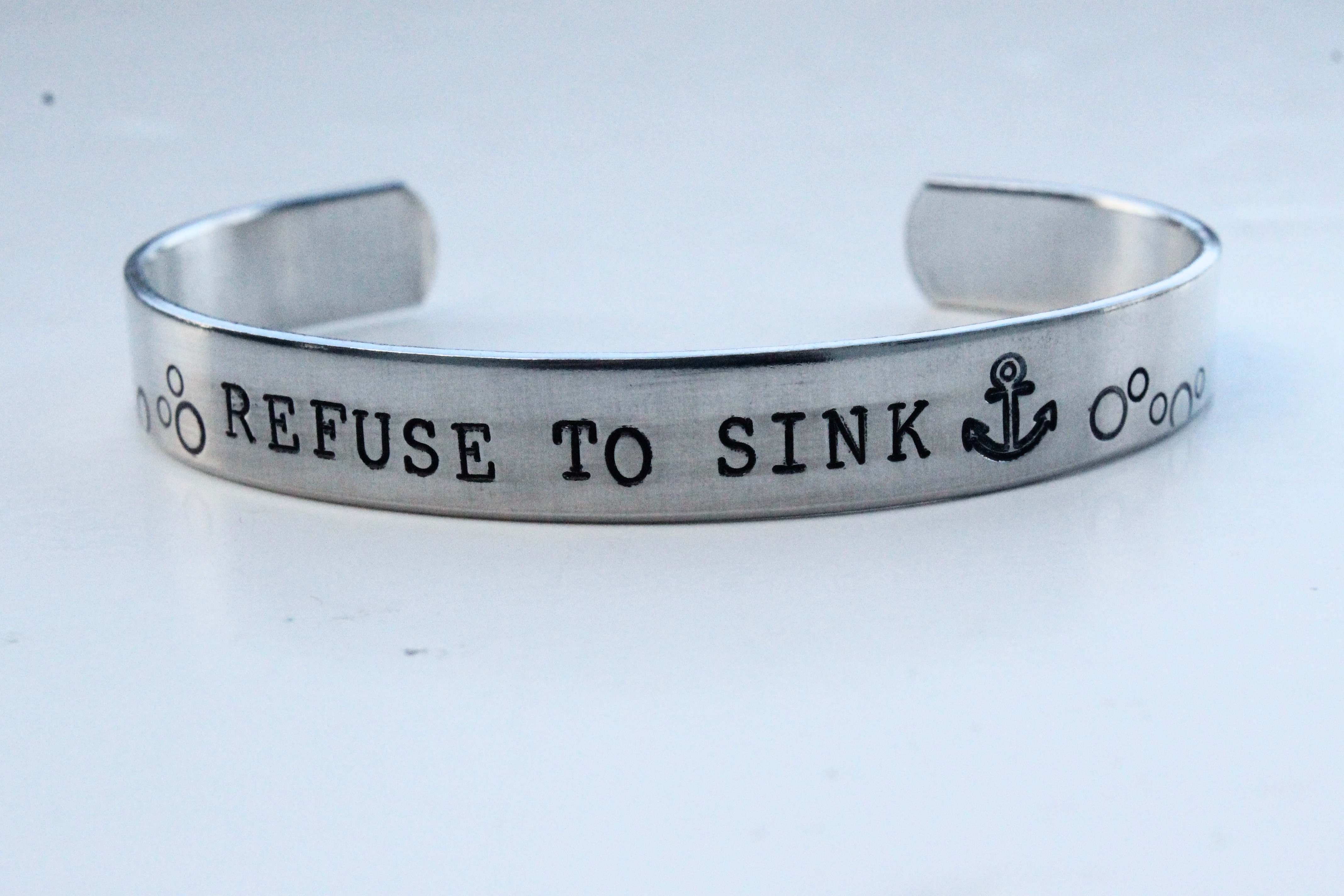 Refuse To Sink With Anchor And Bubbles Hand Stamped Cuff Bracelet
