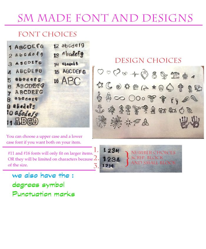 16 Font choices and Designs - This is for reference on what we have for choices