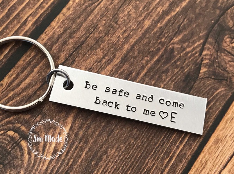 Key Chains Be Safe and Come Back to Me Keychain - Drive Travel Driver Trip Loved One Special Gift Traveler -Truck with Letter