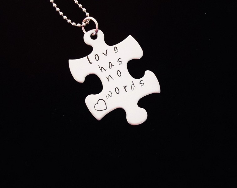 Gold Jigsaw Puzzle Piece Necklace Stainless Steel Autism Awareness Pen