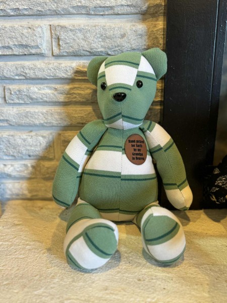Memory bear, hand sewn from your clothing, loss of loved one’s memory, 15” handmade bear - Image 9