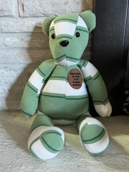 Memory bear, hand sewn from your clothing, loss of loved one’s memory, 15” handmade bear - Image 6