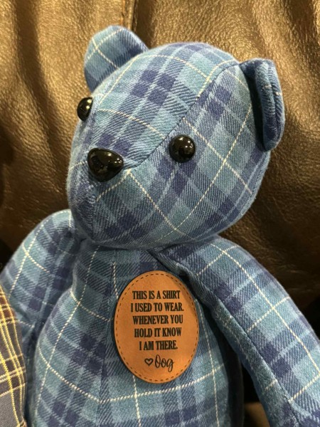 Memory bear, hand sewn from your clothing, loss of loved one’s memory, 15” handmade bear - Image 8