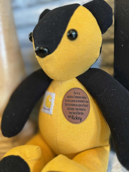 Memory bear, hand sewn from your clothing, loss of loved one’s memory, 15” handmade bear - Image 20
