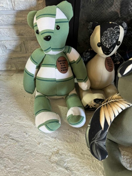 Memory bear, hand sewn from your clothing, loss of loved one’s memory, 15” handmade bear - Image 3
