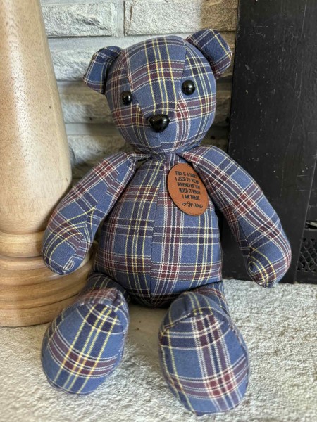 Memory bear, hand sewn from your clothing, loss of loved one’s memory, 15” handmade bear - Image 10