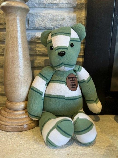 Memory bear, hand sewn from your clothing, loss of loved one’s memory, 15” handmade bear - Image 11
