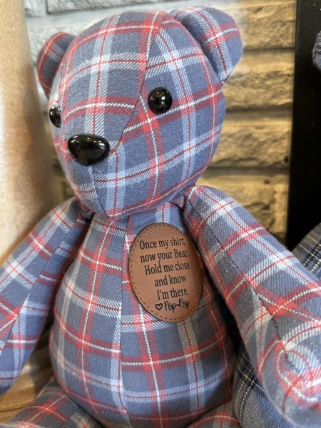 Memory bear, hand sewn from your clothing, loss of loved one’s memory, 15” handmade bear - Image 17