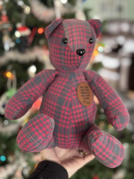 Memory bear, hand sewn from your clothing, loss of loved one’s memory, 15” handmade bear - Image 28