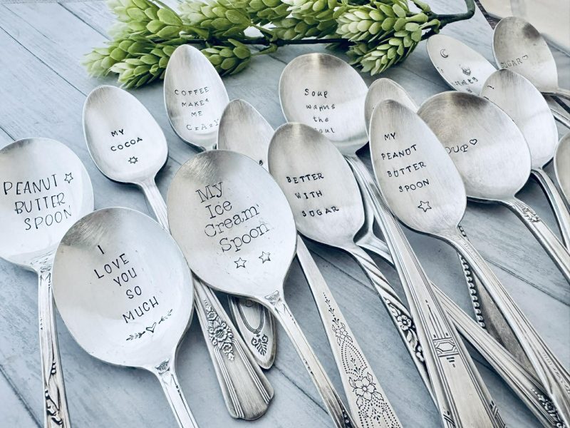vintage spoon CUSTOM STAMPING - hand stamped silverware vintage spoon message - reused - up cycled - stamped with your wording or name - Image 2