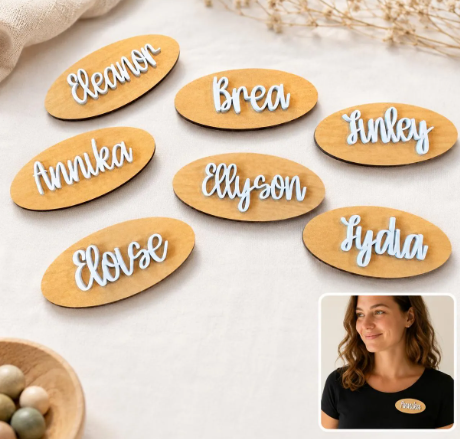 Personalized Name Tag Magnetic Holder Engraved Employee Work Badge Name Tag Logo Corporate Name Tag Business Badge Wood tag custom