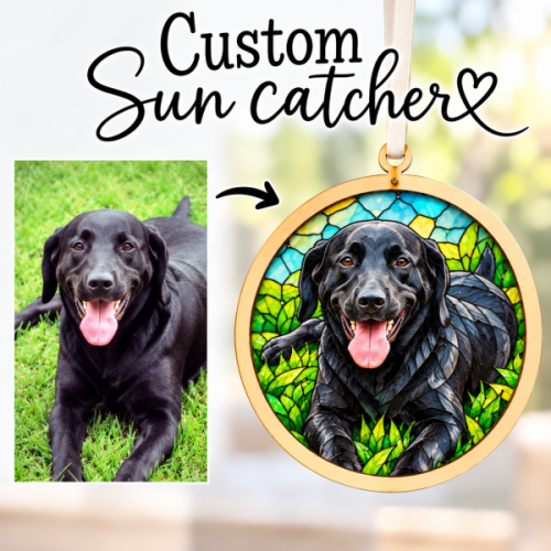 Custom Pet Stained Glass Suncatcher from Photo | Personalized Pet Memorial Gift | Dog Cat Keepsake | Rainbow Bridge Gift | Any Pet